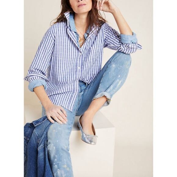 Anthropologie Grayson Striped Button Up Blouse Womens Size 4 / L - Picture 1 of 11
